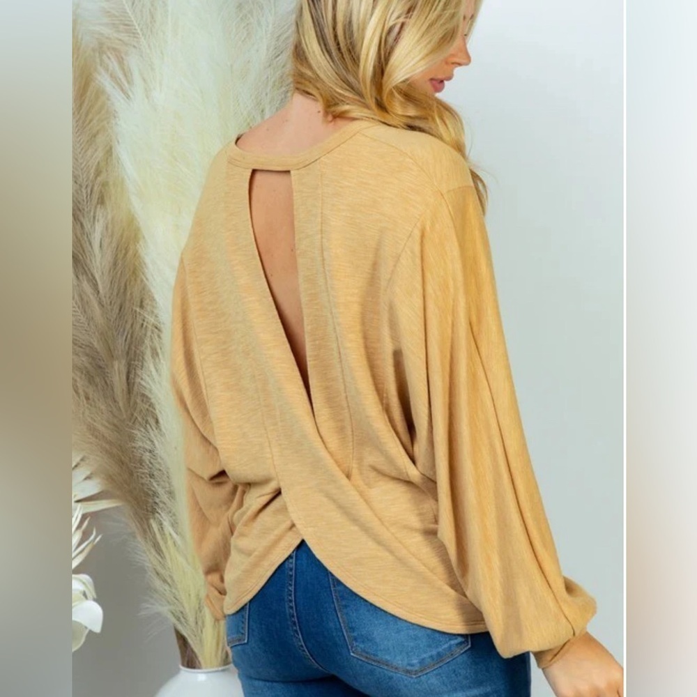Mustard Yellow Knit Top Cutout Back Dolman Long Sleeve White Birch NEW 1X-3X